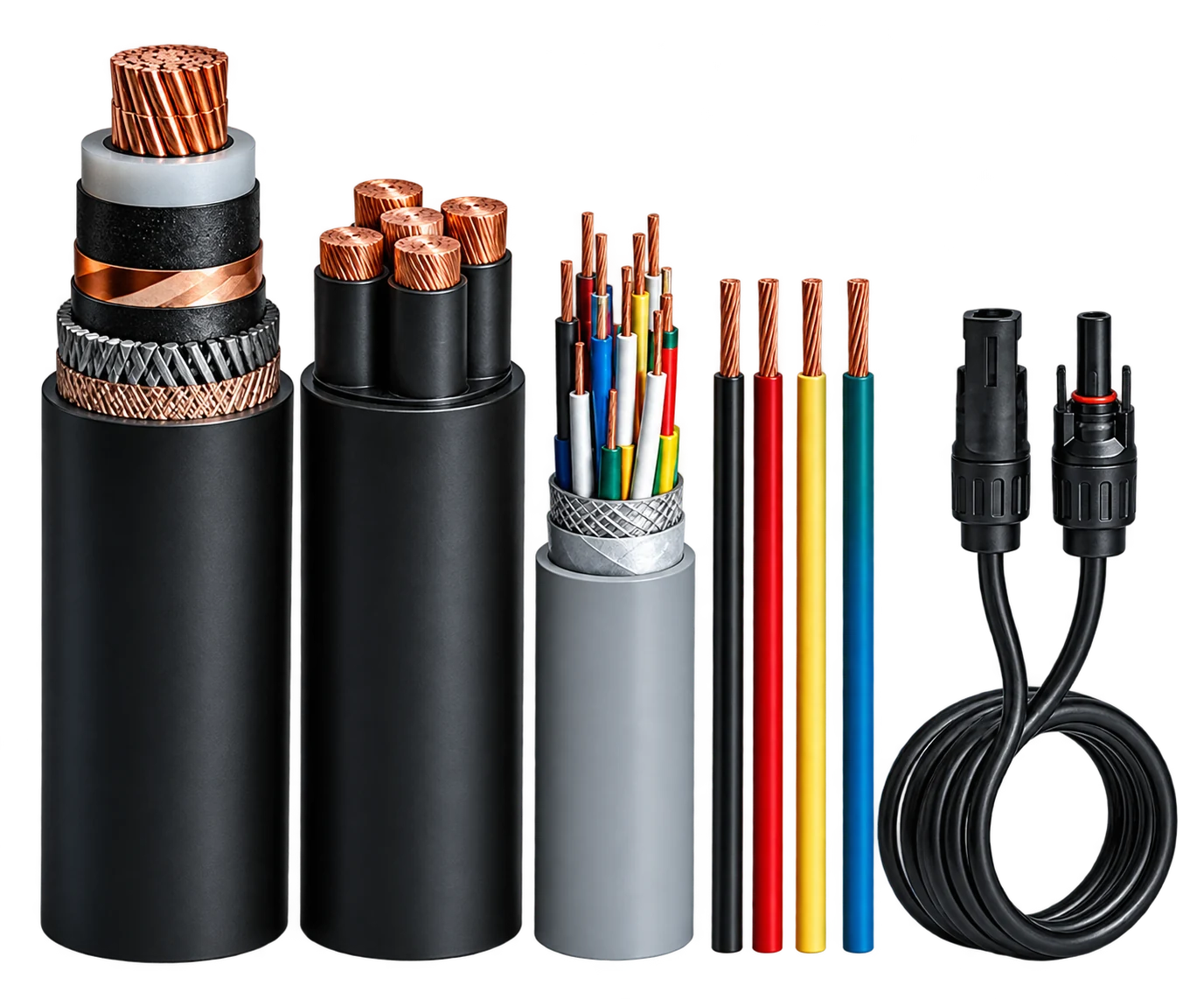 Illustrative power, control and screened cable constructions