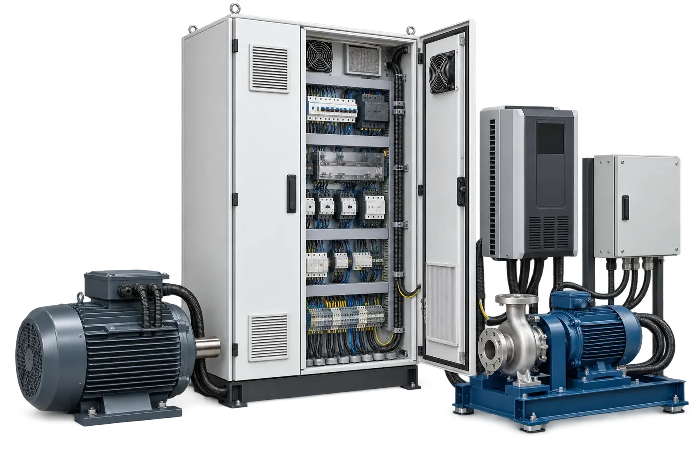 Illustrative control panel motor drive and pump equipment