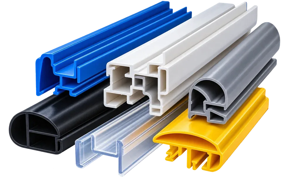 Illustrative rigid and flexible plastic extrusion profiles